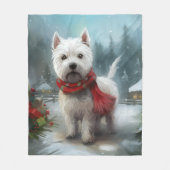 Couverture Polaire West Highland White Terrier Dog dans la neige Noël (Devant)