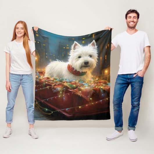 Couverture Polaire West Highland White Terrier Festif de Noël (En situation)