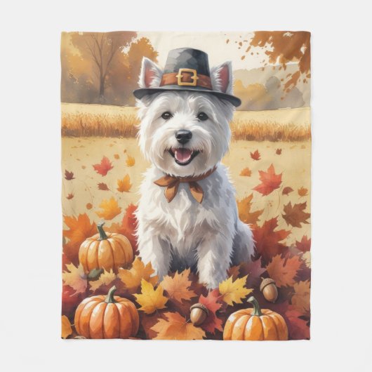 Couverture Polaire West Highland White Terrier Feuilles d'automne (Devant)