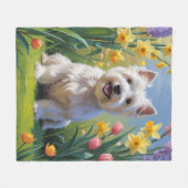 Couverture Polaire West Highland White Terrier Fleurs de printemps (Devant (Horizontal))