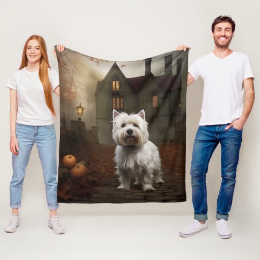 Couverture Polaire West Highland White Terrier Halloween effrayant (En situation)