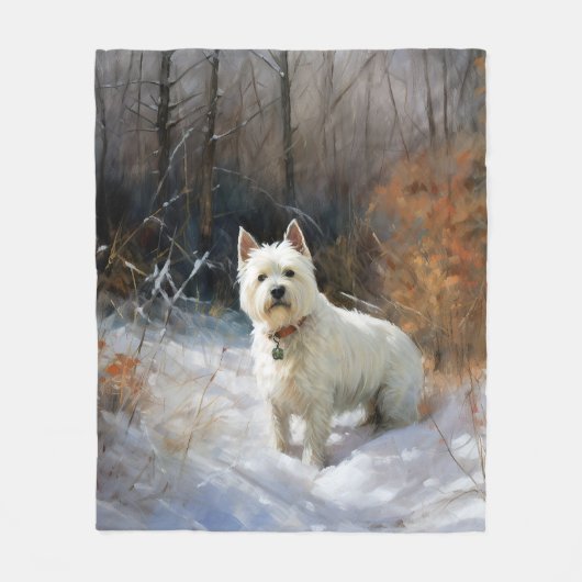Couverture Polaire West Highland White Terrier Laissons neiger Noël (Devant)