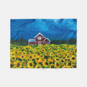 Couverture Polaire western country red barn summer sunflower field (Devant (Horizontal))
