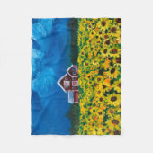 Couverture Polaire western country red barn summer sunflower field (Devant)