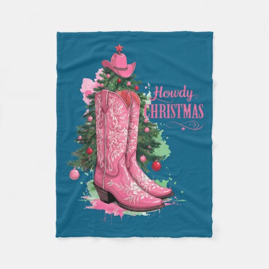 Couverture Polaire Western , Howdy Christmas And Tree, Nk Cowboy Boot (Devant)