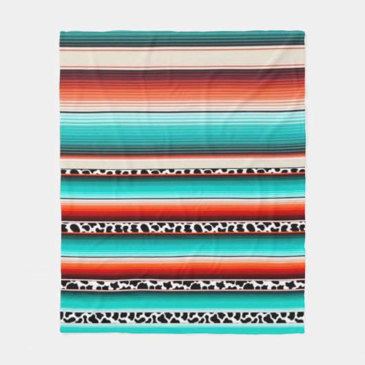 Couverture Polaire Western Turquoise Terracotta Grandes Vaches Imprim (Devant)
