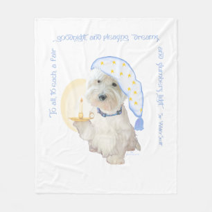 Couverture Polaire Westie bleu Bonne Nuit avec Bougie