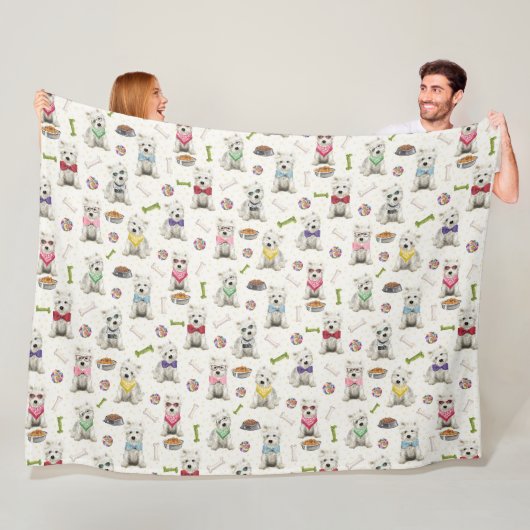 Couverture Polaire Westies blanches avec accessoires Whimsical (En situation)