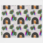 Couverture Polaire Whimsical Boho Owl & Tropical Monstera Leaf (Devant (Horizontal))