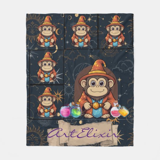 Couverture Polaire Whimsical Cute Kawaii Wizard Monkey Print (Devant)