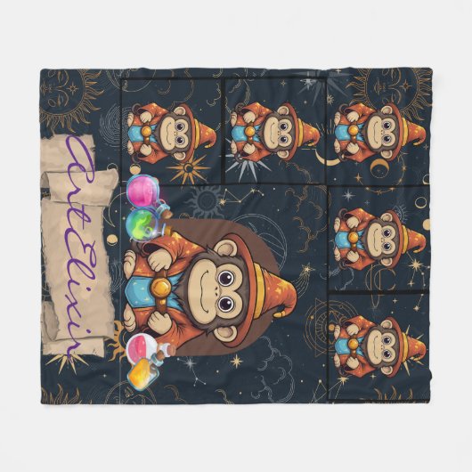 Couverture Polaire Whimsical Cute Kawaii Wizard Monkey Print (Devant (Horizontal))