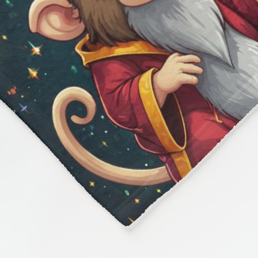 Couverture Polaire Whimsical Cute Kawaii Wizard Motif de singe (Coin)