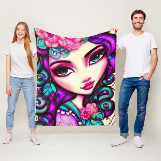 Couverture Polaire Whimsical Girl Artistique (En situation)