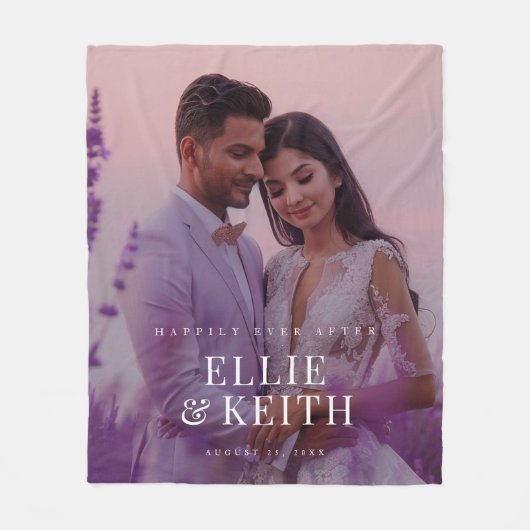Couverture Polaire Whimsical Happy Jamais Après Violet Mariage Photo (Devant)