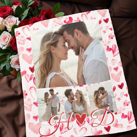 Couverture Polaire Whimsical Hearts Valentine Red Pink Photo Collage 