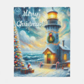 Couverture Polaire Whimsical Lighthouse & Tree Coastal Holiday Blues (Devant)