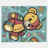 Couverture Polaire Whimsical Patchwork Christmas Teddy Bear (Devant (Horizontal))