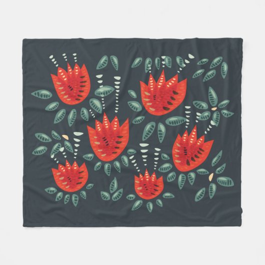 Couverture Polaire Whimsical Red Tulips Floral Art - Printemps Abstra (Devant (Horizontal))