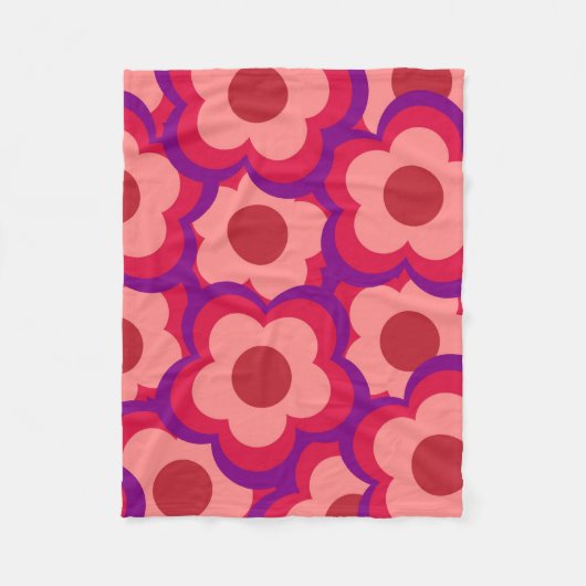 Couverture Polaire Whimsical Rouge & rose Floral Retro, Bold Preppy (Devant)