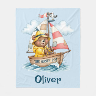 Couverture Polaire Whimsical Sailor Bear on Sailboat