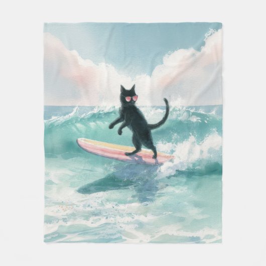 Couverture Polaire Whimsical Surfing Black Cat Beach Blanket (Devant)