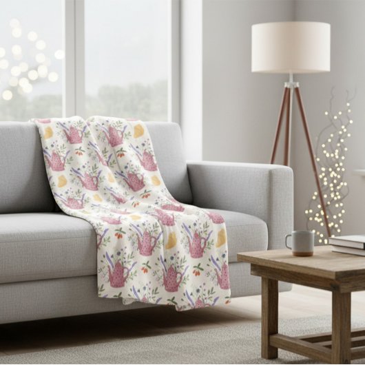 Couverture Polaire Whimsical Tea Time Doodle Throw Blanket