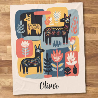 Couverture Polaire Whimsical Tribal Animals Floral Folk Art