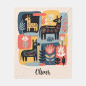 Couverture Polaire Whimsical Tribal Animals Floral Folk Art (Devant)