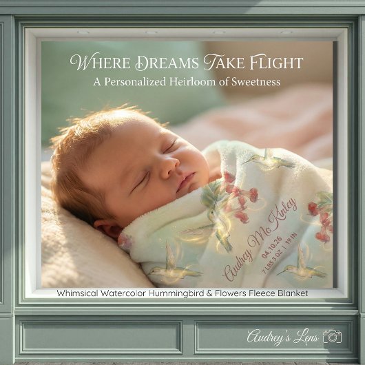 Couverture Polaire Whimsical Watercolor Hummingbird & Flowers 