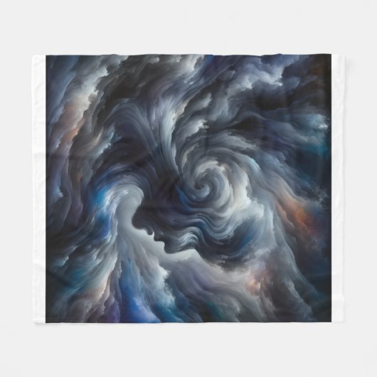 Couverture Polaire "Whispers of the Storm Abstract Face in the Clouds (Devant (Horizontal))