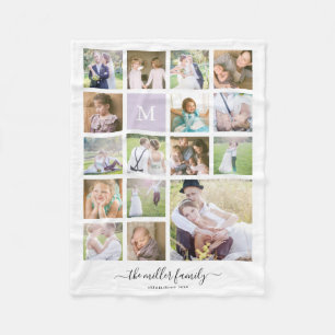 Couverture Polaire White 16 Photo Collage Monogramme Nom Calligraphie