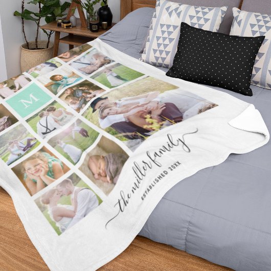 Couverture Polaire White 16 Photo Collage Monogramme Nom Calligraphie