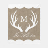 Couverture Polaire White Buck Antlers Burlap White Border Nom de fami (Devant)