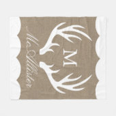 Couverture Polaire White Buck Antlers Burlap White Border Nom de fami (Devant (Horizontal))