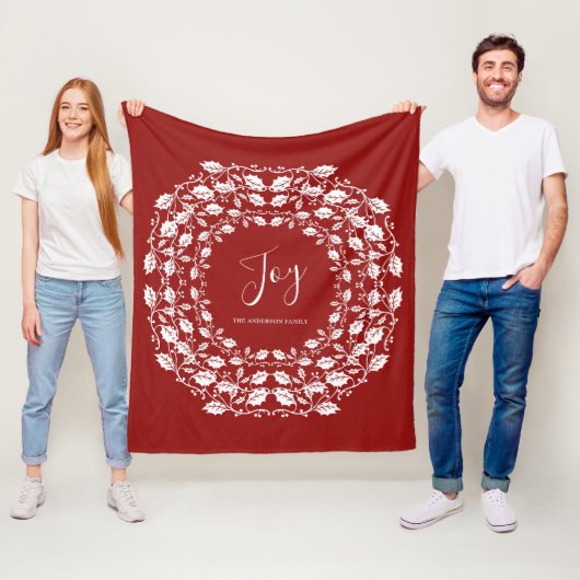 Couverture Polaire White Christmas Holly Joy | Rouge personnalisé (En situation)