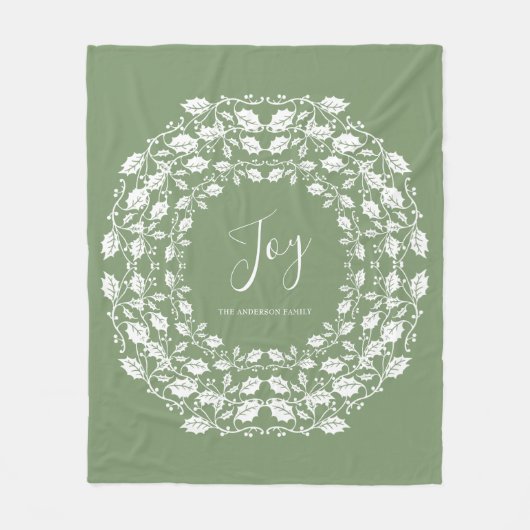 Couverture Polaire White Christmas Holly Joy | Vert personnalisé (Devant)
