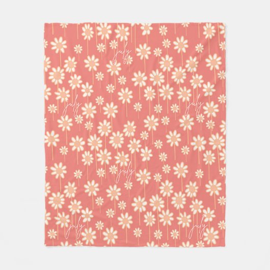 Couverture Polaire White Daisy Floral Pattern Custom Name (Devant)