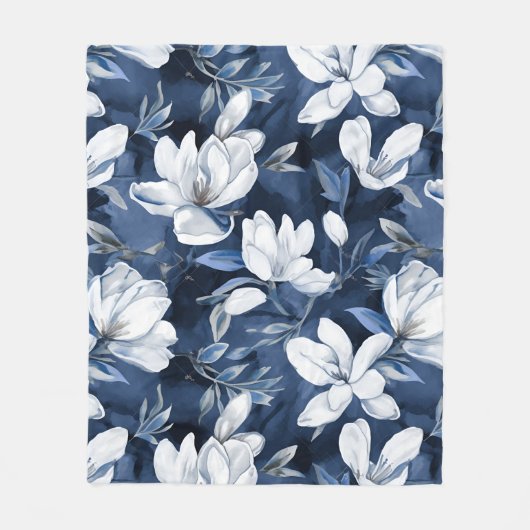 Couverture Polaire White Magnolia Motif sur l'arrière - plan de minui (Devant)