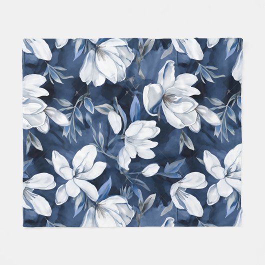 Couverture Polaire White Magnolia Motif sur l'arrière - plan de minui (Devant (Horizontal))