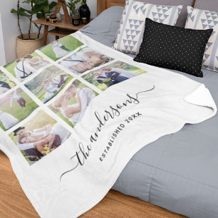 Couverture Polaire White Neuf Photo Collage Nom de famille Calligraph