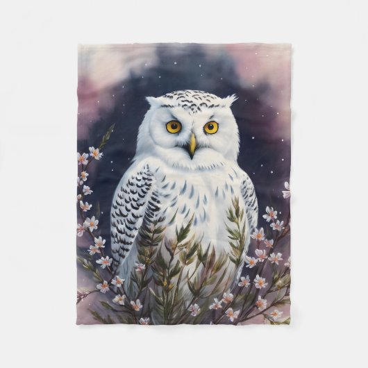 Couverture Polaire White Owl Floral Night Art (Devant)