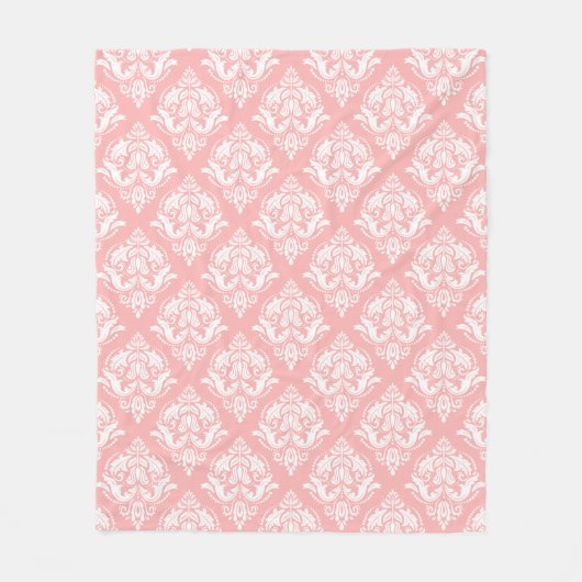Couverture Polaire White & Pink Floral Damasks Pattern (Devant)