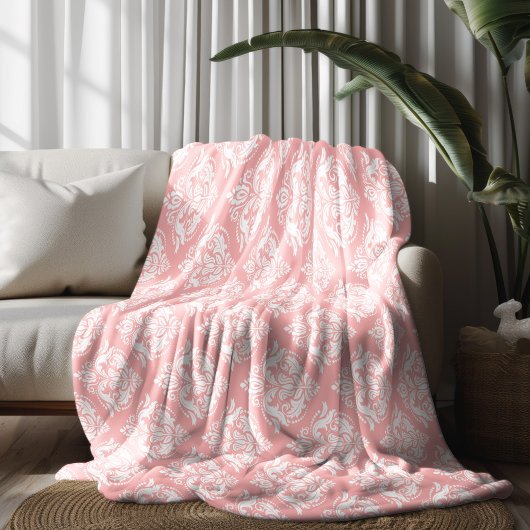 Couverture Polaire White & Pink Floral Damasks Pattern