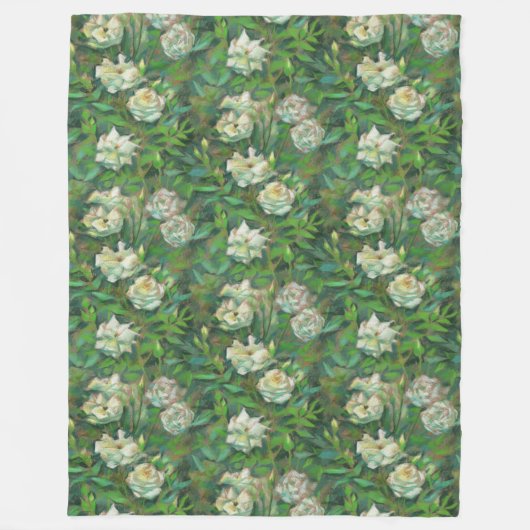 Couverture Polaire White roses, green leaves, beautiful flowers (Devant)