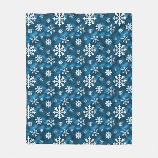Couverture Polaire White Snowflakes Pattern On Blue Winter (Devant)