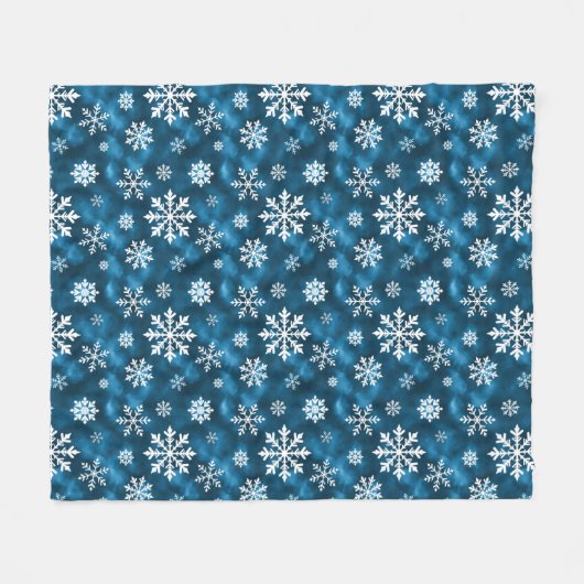 Couverture Polaire White Snowflakes Pattern On Blue Winter (Devant (Horizontal))