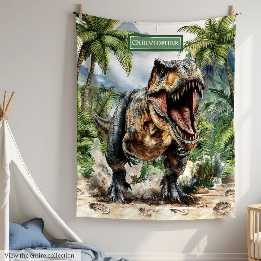 Couverture Polaire Wild Dinosaur Blanket Personnalisé Nom du garçon C