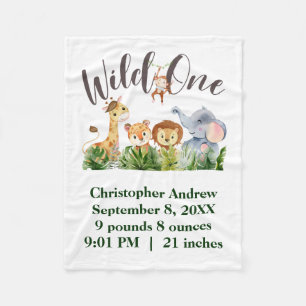 Couverture Polaire Wild One Baby Animals Jungle Safari Naissance Stat