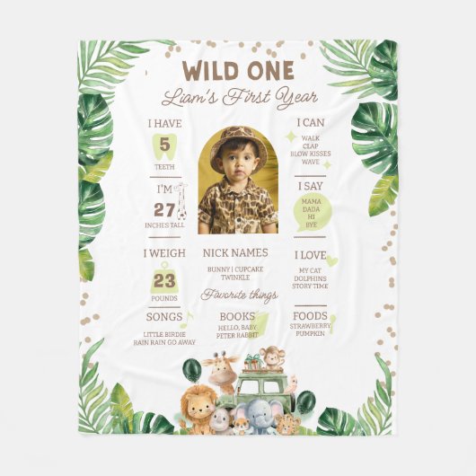 Couverture Polaire Wild One Baby First Year Milestone Sign  (Devant)