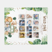 Couverture Polaire Wild One Safari Birthday 12 Month Photo Collage  (Devant (Horizontal))